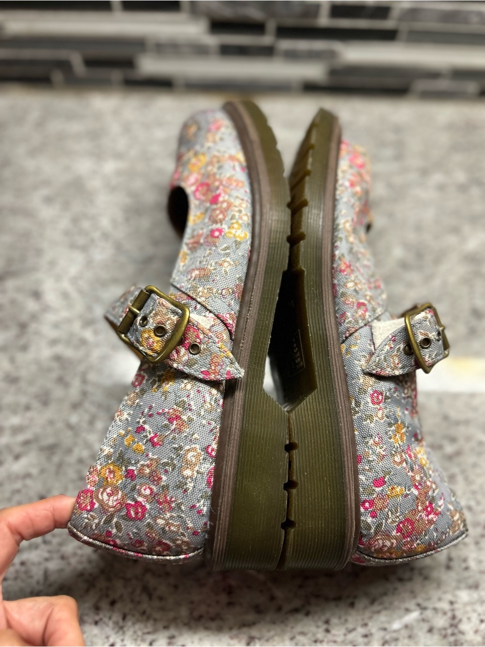 Dr martens Floral Mary Jane Platform Shoes - Pink & Yellow on Gray size 10 - Picture 5 of 9